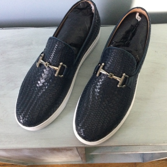 MARC NOLAN MEN’S BOARDWALK NAVY WOVEN LEATHER HORSE-BIT SNEAKERS main image 6